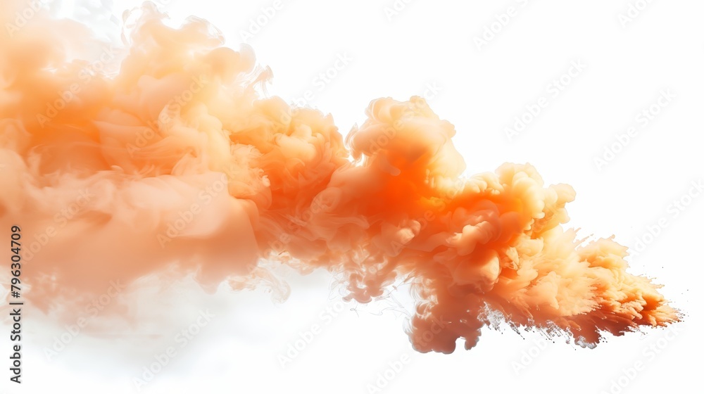 A orange smoke explosion on white background