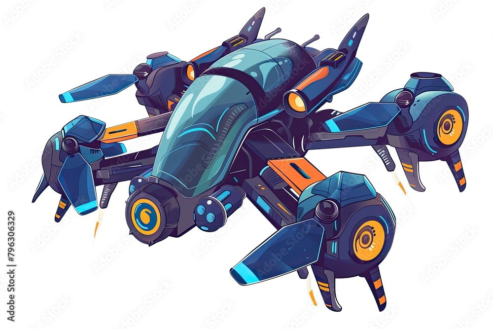 Cartoon Illustration Drone Technology isolated on white Cartoon Illustration Drone Technology isolated on white