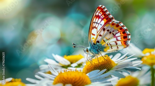 Butterfly on daisy, epitomizing nature's beauty and life cycles