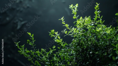 Lush green foliage in darkness  evoking mystery in nature
