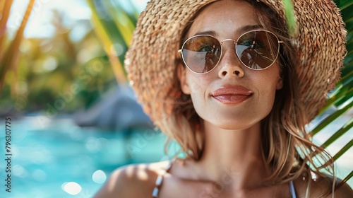sexy female model in sunglasses on beach © Spyrydon