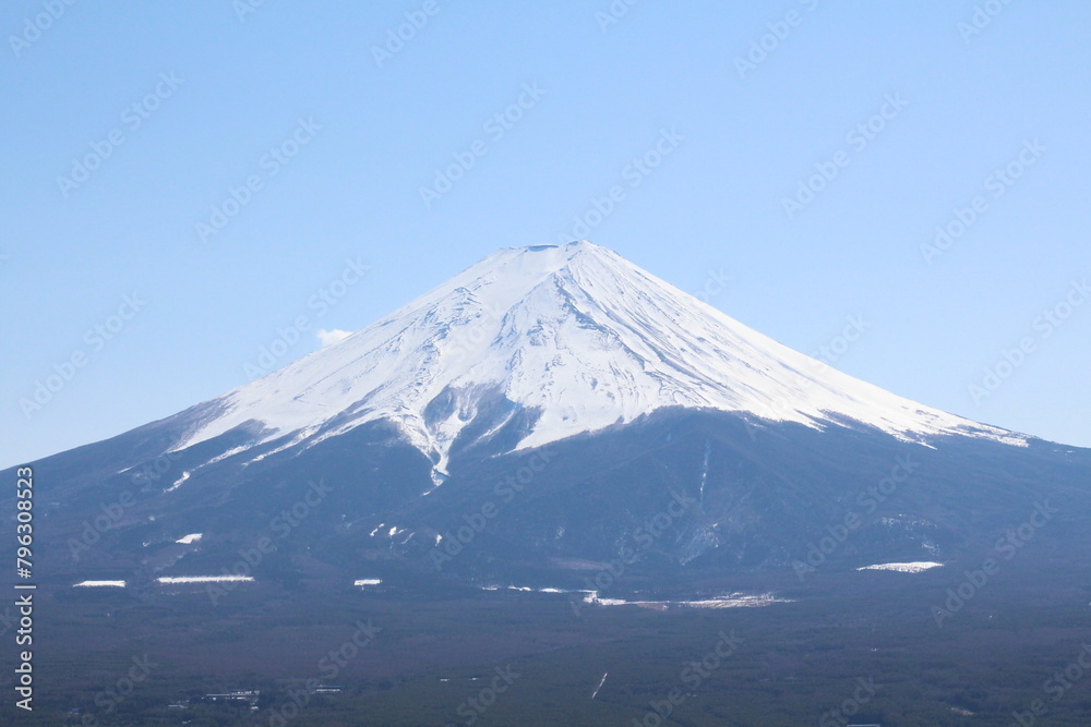 Mount Fuji with sunny blue sky and lake in Japan
