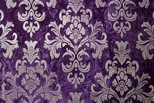 Regal Deep Purple and Silver Damask Wallpaper.