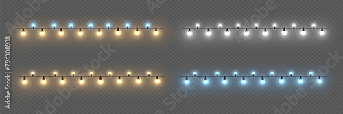 Christmas lights. Festive glowing garlands. On a transparent background.