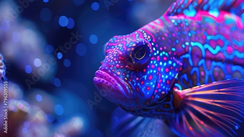 Neon-Colored Tropical Fish Close-Up Underwater Scene.