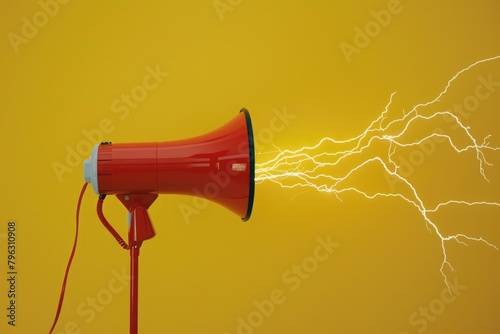 A red megaphone emitting lightning. Perfect for marketing and advertising concepts