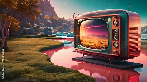 Vintage television for showcasing classic media or retro technology, blending nostalgia with innovation, capturing enduring allure of classic media photo