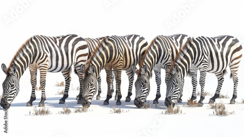 A group of zebras are grazing in a field