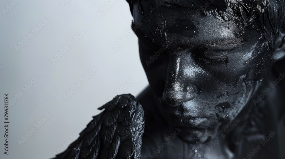 Fototapeta premium A statue of a man covered in black paint, suitable for artistic projects