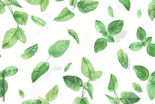 A simple and elegant pattern of green leaves on a white background. Suitable for various design projects © Fotograf