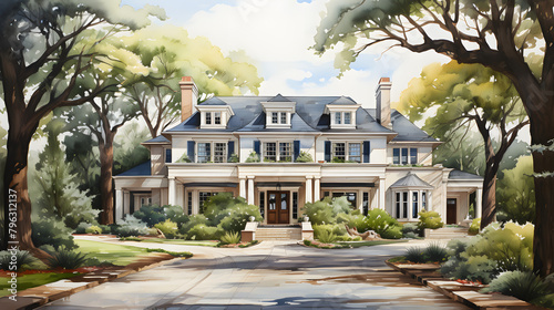 Greek Revival House watercolor