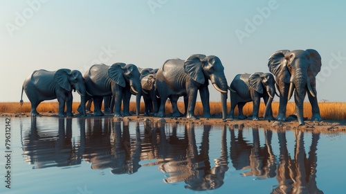 A group of elephants are standing in a body of water