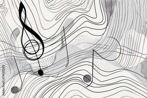 A detailed black and white drawing of music notes. Suitable for music-related designs photo