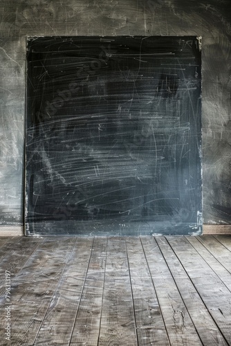 A simple empty room with a blackboard on the wall. Suitable for educational concepts
