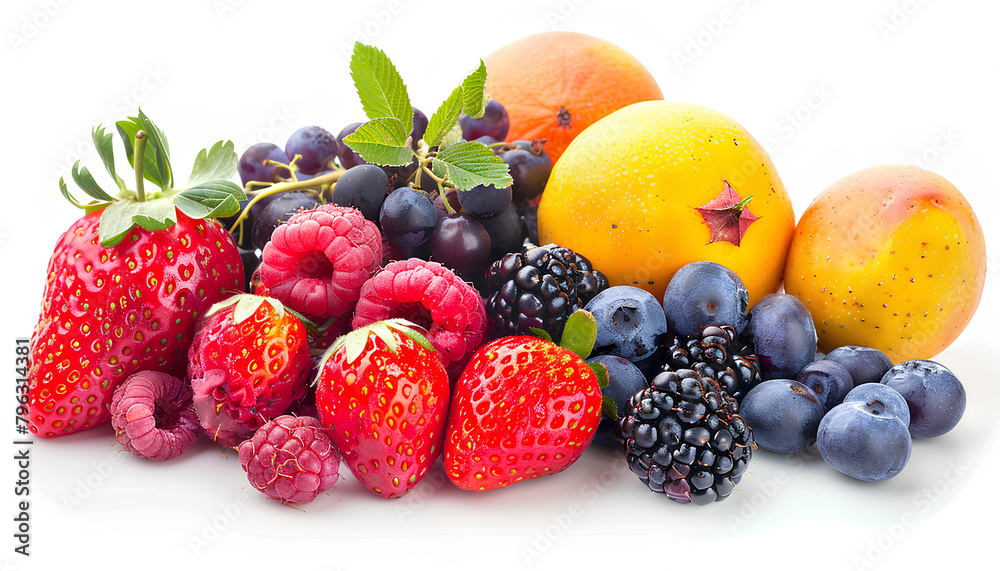 Group of juicy fruits and berries on white background Group of juicy fruits and berries on white background