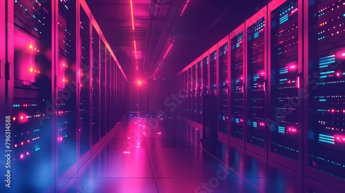 Internet Infrastructure: A 3D vector illustration of a data center with cooling systems and ventilation