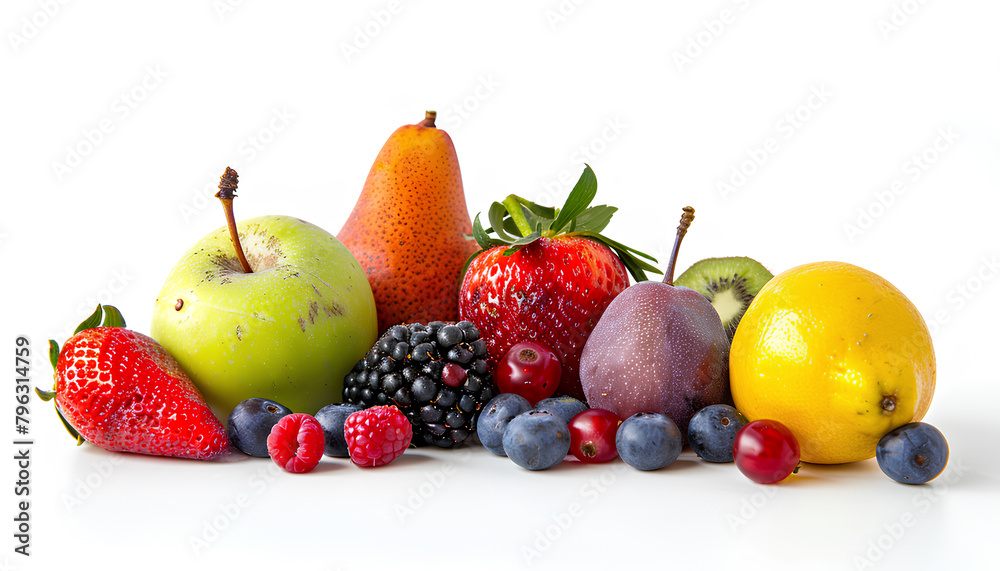 Group of juicy fruits and berries on white background Group of juicy fruits and berries on white background