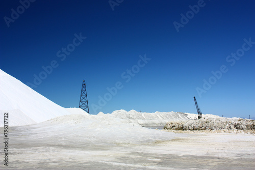 Sea salt mining in the salt flats of the lagoon at Ojo de Liebre, Baja California Sur, Mexico