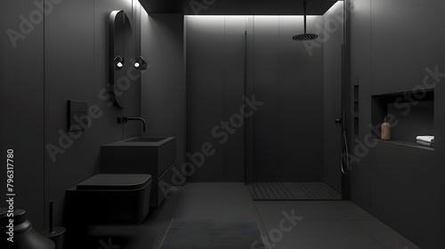 Minimalist All Black Bathro...