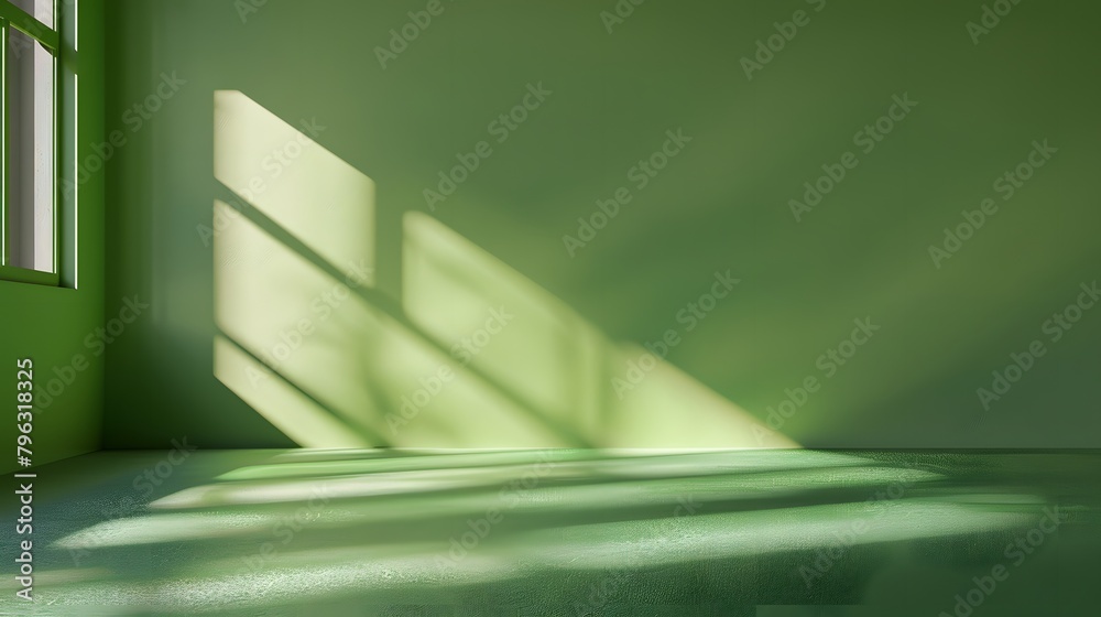 3D render of an empty room with green wall floor, light casting a shadow on the ground, product background 3D render of an empty room with green wall floor, light casting a shadow on the ground, product background