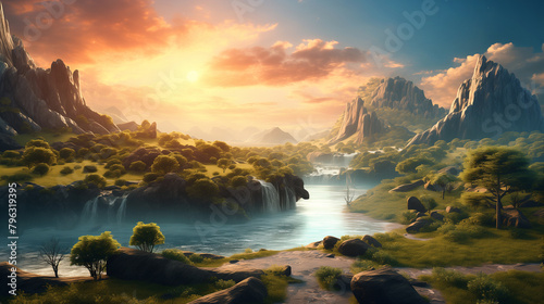 sunset over the mountains fairy sunset over the lake alien landscape planet