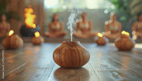 Yoga and Aromatherapy: An image capturing a peaceful yoga session enhanced with aromatherapy.generative ai