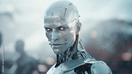  robot  cyborg android in the mountains future alien astronaut