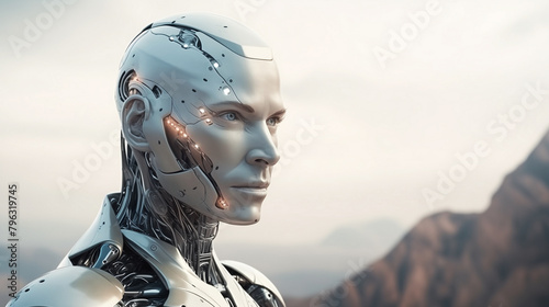  robot cyborg android in the mountains future alien astronaut