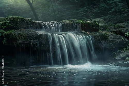 A beautiful waterfall in a lush green forest