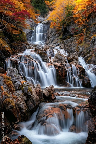 A beautiful waterfall in autumn