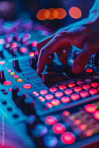 A hand adjusting the knobs on a DJ mixer in a club