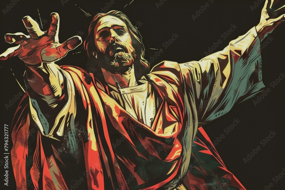 Obraz premium A painting of Jesus raising his hands, suitable for religious concepts
