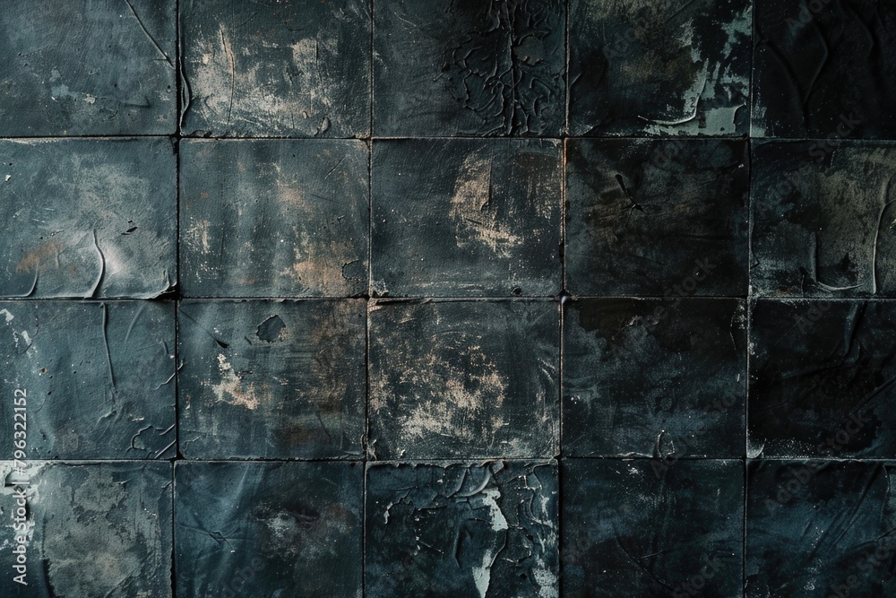 Obraz premium A black tiled wall with peeling paint. Suitable for background or texture use
