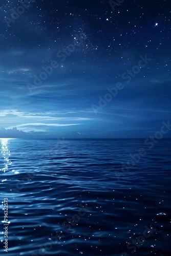 The tranquil ocean sparkles with stardust under a sky full of stars © Pairat