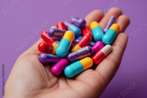 hand holding colorful pills