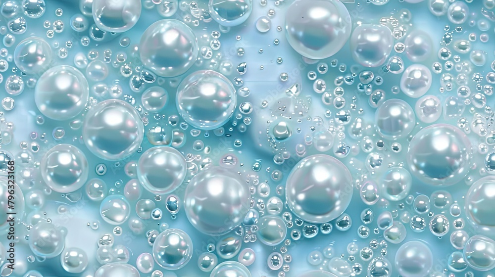 The seamless background is made of white pearls on a light blue background