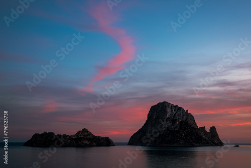 Es Vedra island red cloud sunset  Sant Josep de Sa Talaia  Ibiza  Balearic Islands  Spain