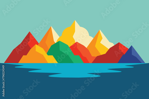 Color mountains near water Chinese style vector design © mobarok8888