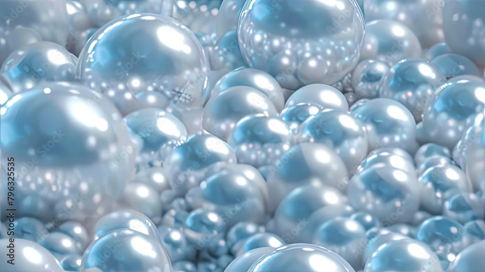 The seamless background is made of white pearls on a light blue background The seamless background is made of white pearls on a light blue background