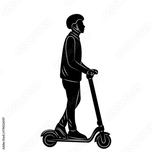 man riding a scooter silhouette on a white background vector