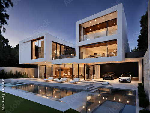 Modern villa design  single family villa  high-end property  luxurious middle-class lifestyle  outdoor swimming pool  with modern house design style