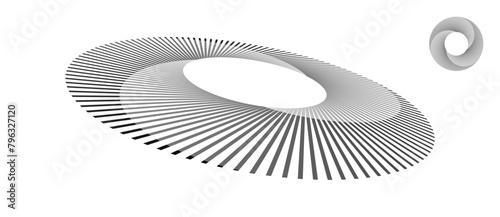 Spiral with black lines as dynamic abstract vector background or logo or icon. Abstract background with lines in circle. Artistic illustration with perspective on white background.
