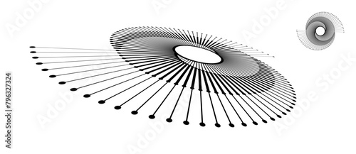 Spiral with black lines as dynamic abstract vector background or logo or icon. Abstract background with lines in circle. Artistic illustration with perspective on white background.