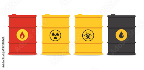 barrels with toxic waste , oil fuel vector illustration