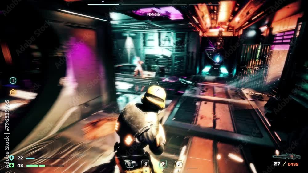 Failing the mission in the action shooter computer game. Player fails to kill the target in a computer game mission. Huge Bloodclaw alien destroys the gamer failing the computer simulator mission.