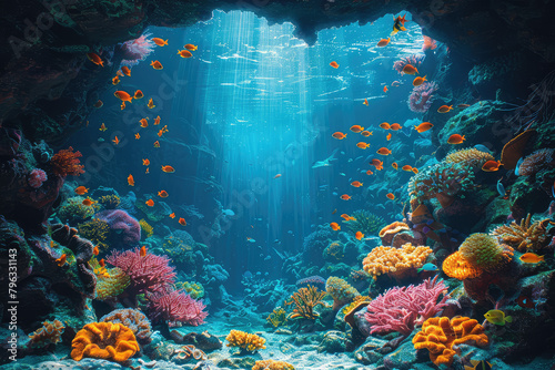 A beautiful coral reef with colorful fish swimming around, creating an underwater paradise. Created with Ai © Visual