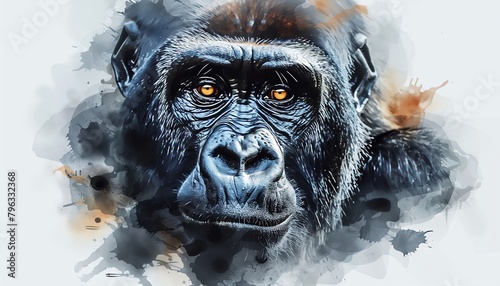 Gorilla water color, drawing style, isolated clear background