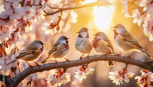 Melodies of Spring: Birds Among Blossoms photo