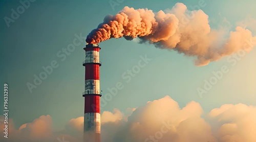 Smoke from chimney himney pipes from coal power plant. Production of electricity with fossil fuel. 