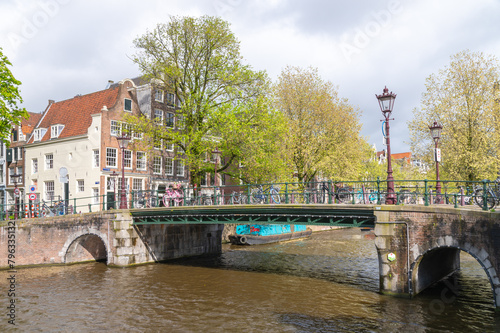 Bridge in the old town of Amsterdam, the Netherlands on a sunny day